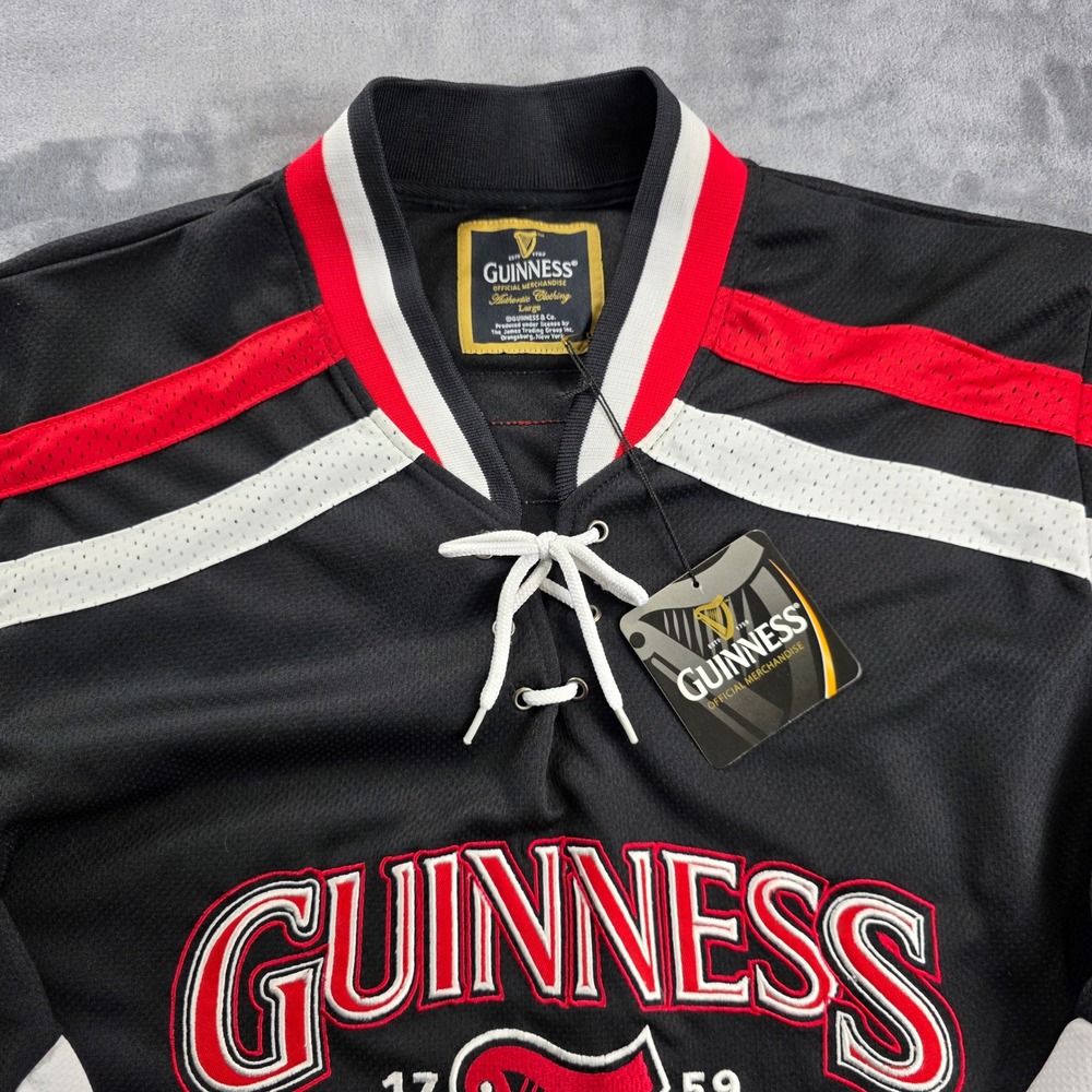 NEW Guinness Hockey Jersey Men Large Black Red White Lace Up G3003-L Embroidered - Picture 2 of 13